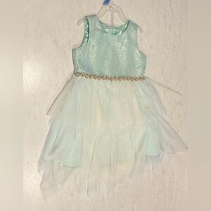 American Princess Aqua Sea Foam Dress with Silver & Pearl Attached Belt Accents